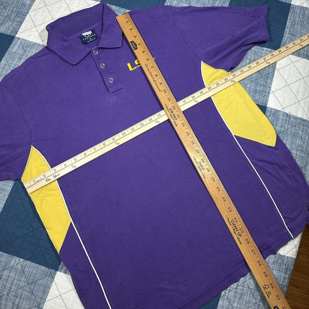 Vantage LSU Tigers Polo Shirt Mens Large Purple Yellow Colorblock NCAA Fan Gear